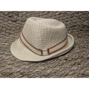 Mens World Cup Fedora Straw Hat Beige Brown Headband Size S